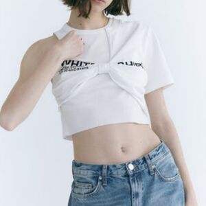 Zara Textured Rib Overlay Graphic Tee size Large